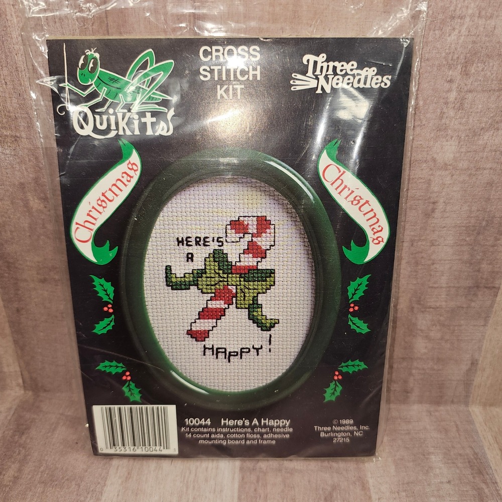 Vintage Three Needles Quikits Christmas Cross Stitch Kit 10044 Here's A Happy